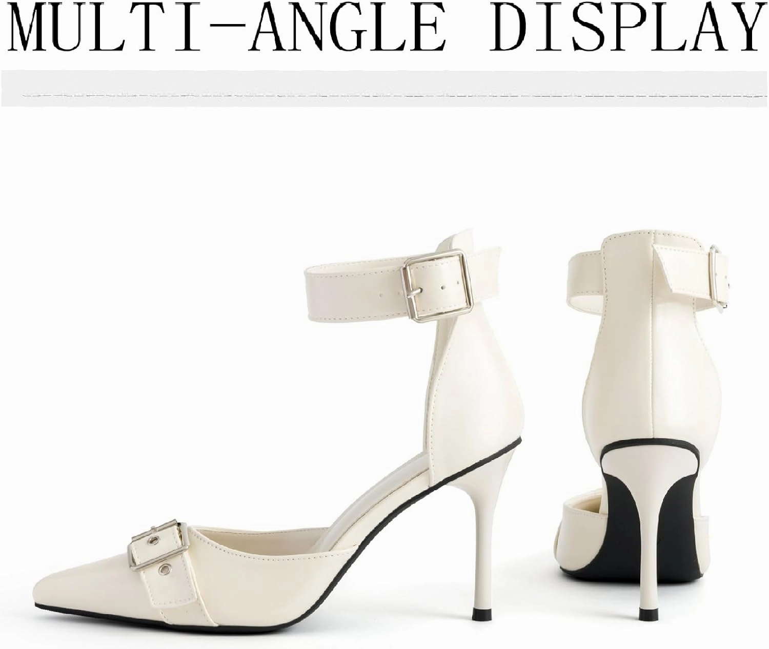 Women's Leather Buckle Strap Stiletto Pumps with Adjust Ankle Strap Sexy Closed Pointed Toe Comfortable High Heels Dress Shoes for Wedding Party Office D'Orsay Shoes