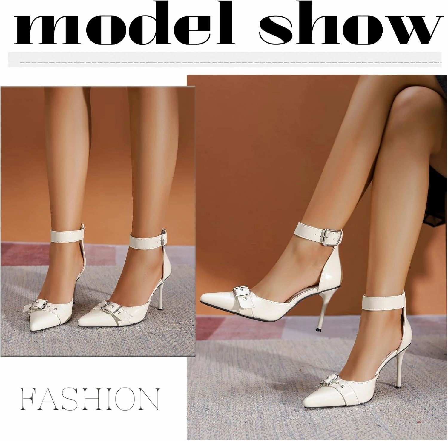 Women's Leather Buckle Strap Stiletto Pumps with Adjust Ankle Strap Sexy Closed Pointed Toe Comfortable High Heels Dress Shoes for Wedding Party Office D'Orsay Shoes