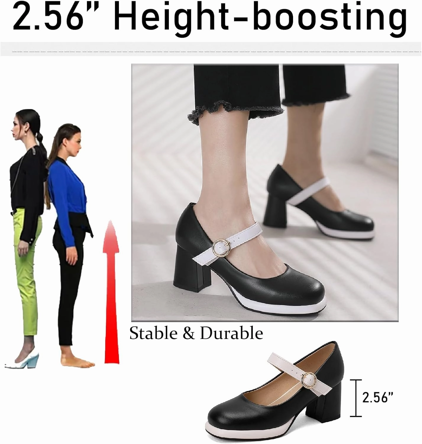 Women's Leather Platform Mary Janes Pumps with Adjust Buckle Strap Retro Comfortable Round Toe Stack Chunky Heels Dress Shoes for Party Prom Date Uniform Shoes