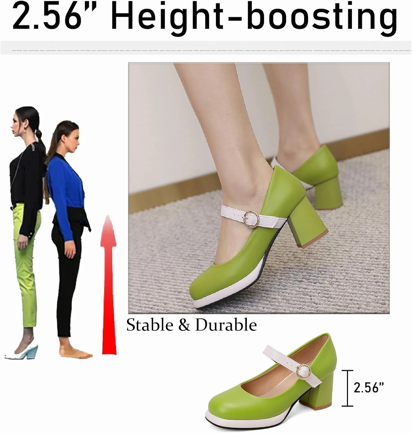 Women's Leather Platform Mary Janes Pumps with Adjust Buckle Strap Retro Comfortable Round Toe Stack Chunky Heels Dress Shoes for Party Prom Date Uniform Shoes