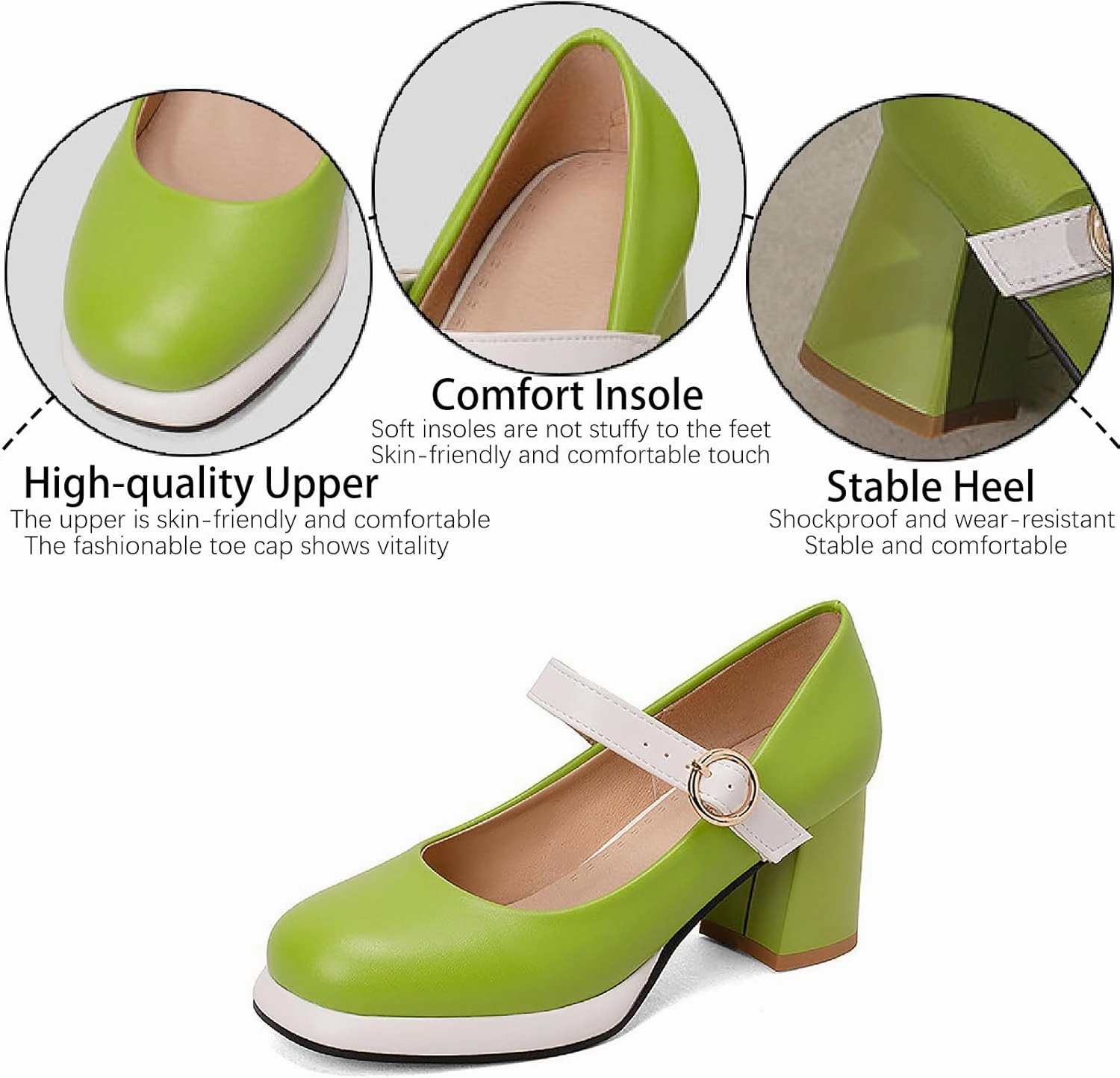 Women's Leather Platform Mary Janes Pumps with Adjust Buckle Strap Retro Comfortable Round Toe Stack Chunky Heels Dress Shoes for Party Prom Date Uniform Shoes