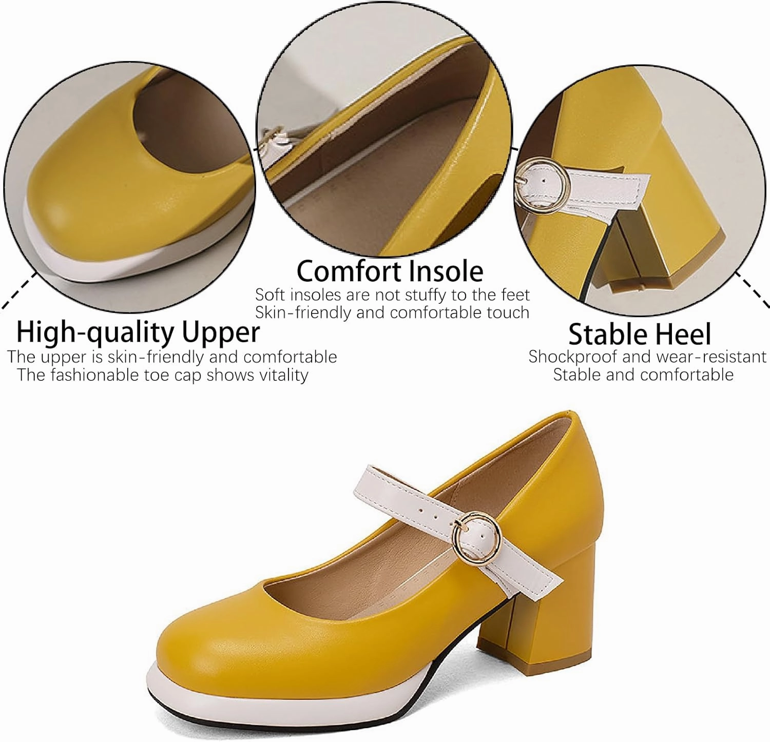 Women's Leather Platform Mary Janes Pumps with Adjust Buckle Strap Retro Comfortable Round Toe Stack Chunky Heels Dress Shoes for Party Prom Date Uniform Shoes
