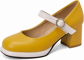 Women's Leather Platform Mary Janes Pumps with Adjust Buckle Strap Retro Comfortable Round Toe Stack Chunky Heels Dress Shoes for Party Prom Date Uniform Shoes