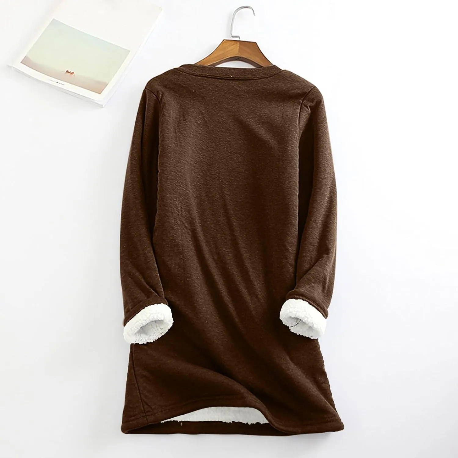 Womens Fall Winter Shirts 2023 Long Sleeve Crewneck Solid Sweatshirt Pullover Thickened and Lamb Wool Warm Clothes