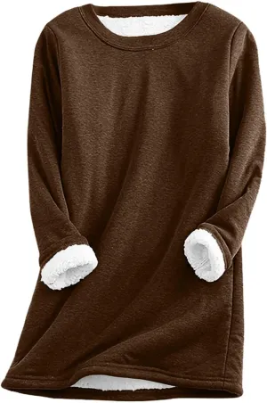 Womens Fall Winter Shirts 2023 Long Sleeve Crewneck Solid Sweatshirt Pullover Thickened and Lamb Wool Warm Clothes