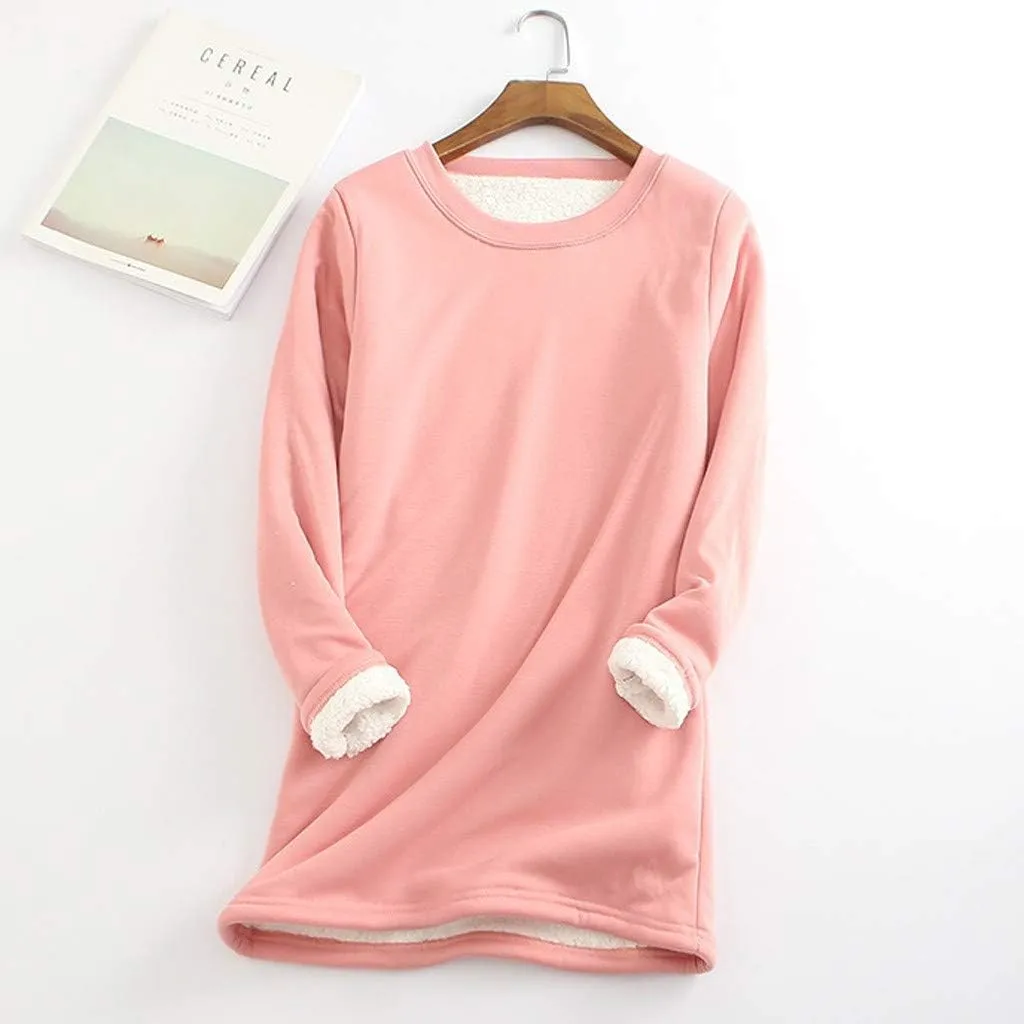 Womens Fall Winter Shirts 2023 Long Sleeve Crewneck Solid Sweatshirt Pullover Thickened and Lamb Wool Warm Clothes