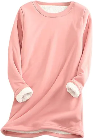 Womens Fall Winter Shirts 2023 Long Sleeve Crewneck Solid Sweatshirt Pullover Thickened and Lamb Wool Warm Clothes
