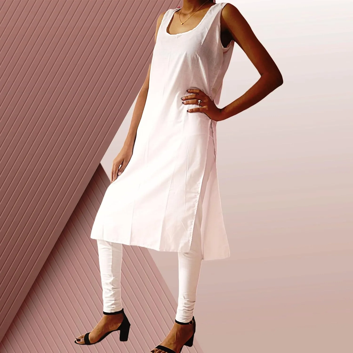 Women's Long Cotton Camisole Slip for Sheer Dress