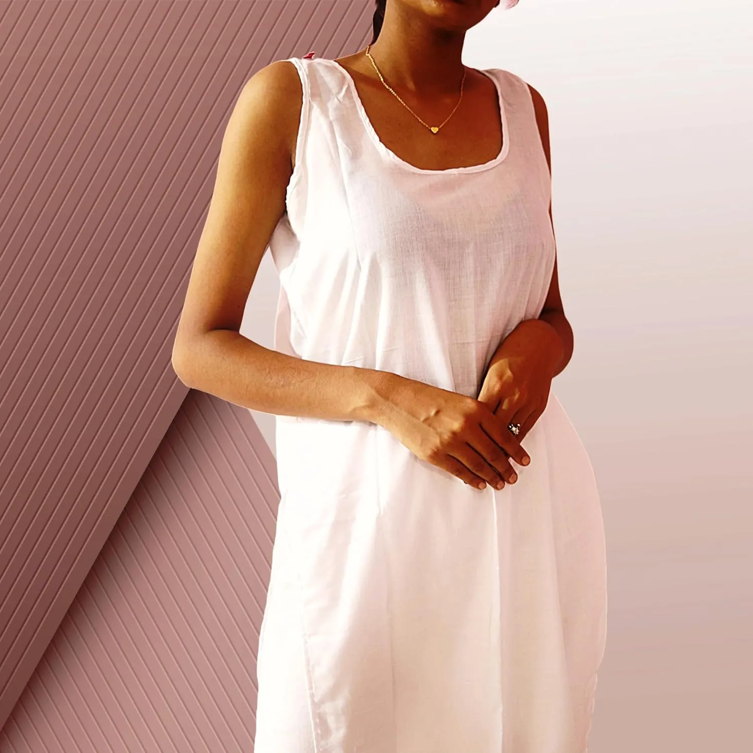 Women's Long Cotton Camisole Slip for Sheer Dress