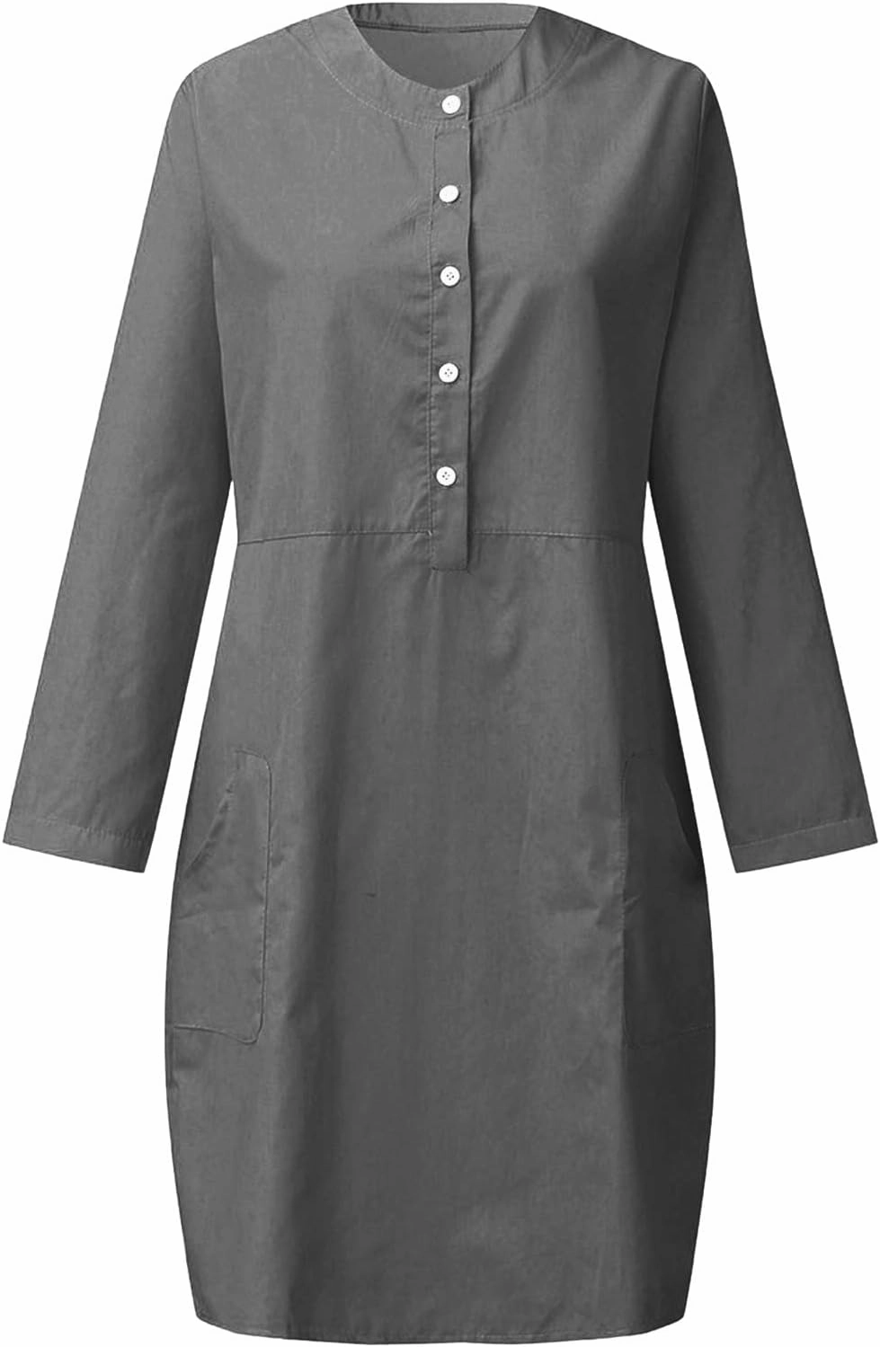 Womens Summer Dresses Plus Size Casual Cotton Linen Long Sleeve Mini Sundress Button Loose Fit Dress with Pockets