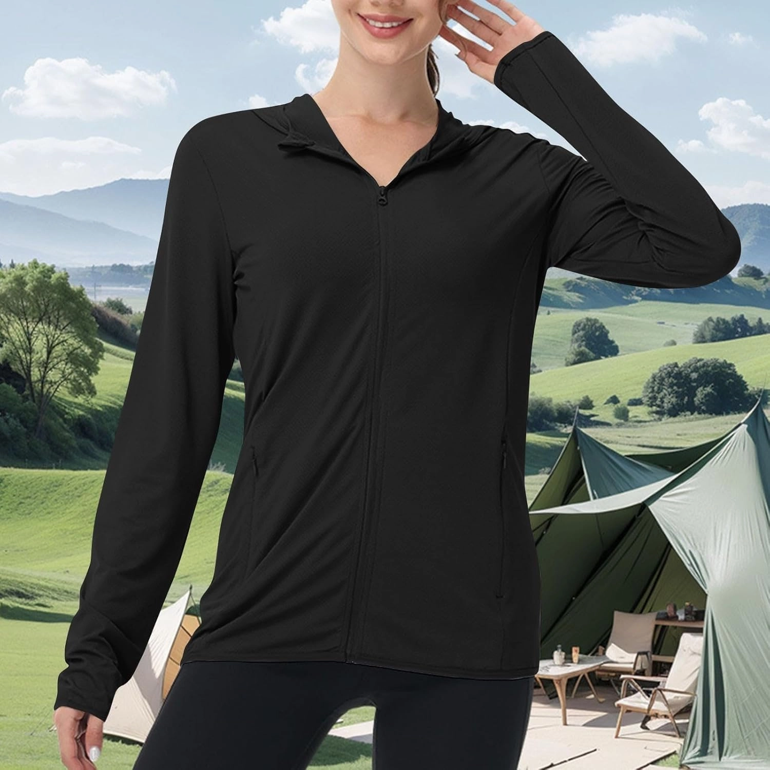 Womens UPF 50  Sun Protection Hoodie Long Sleeve Zip Up SPF UV Shirt Fishing Hiking Outdoor Summer Lightweight Jacket