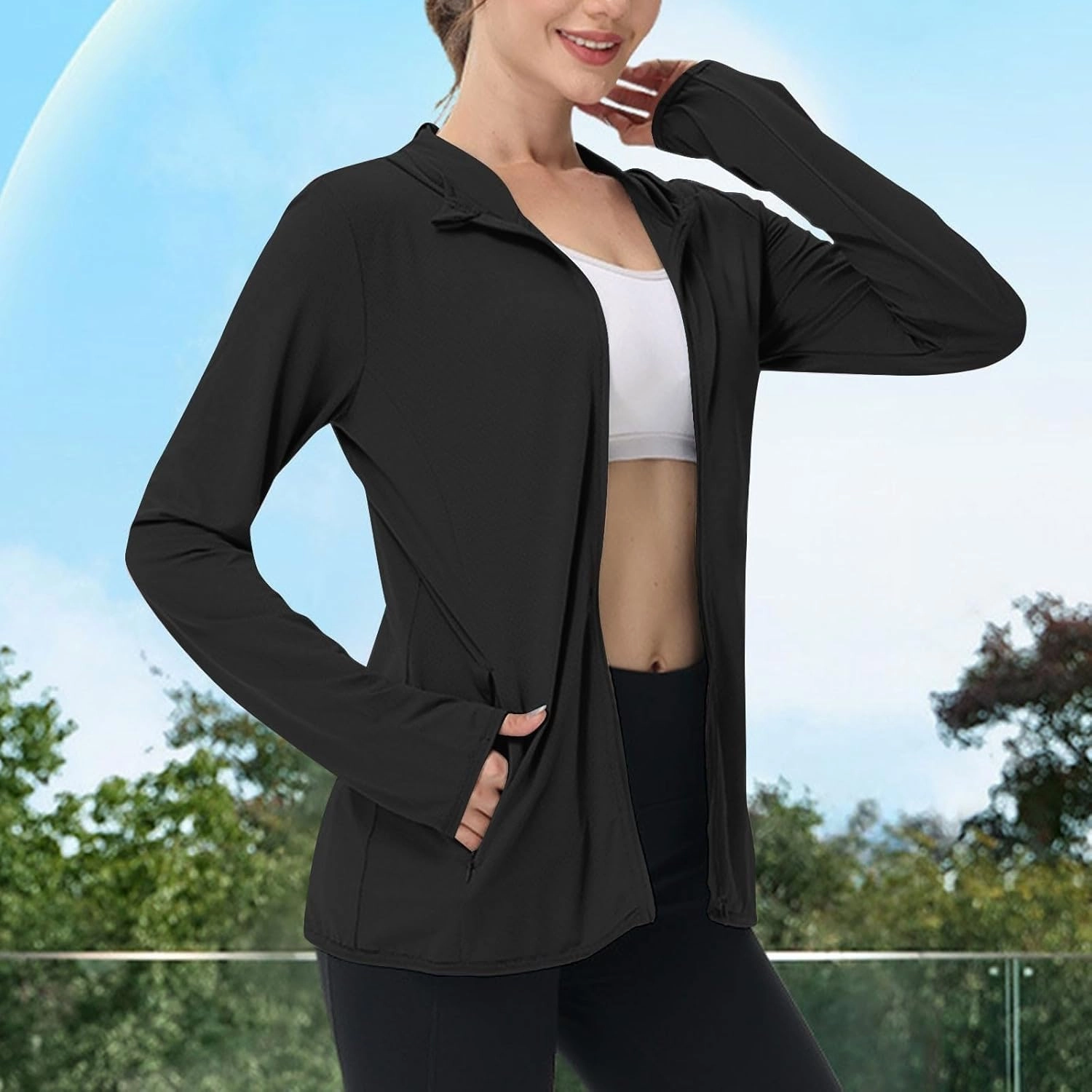 Womens UPF 50  Sun Protection Hoodie Long Sleeve Zip Up SPF UV Shirt Fishing Hiking Outdoor Summer Lightweight Jacket