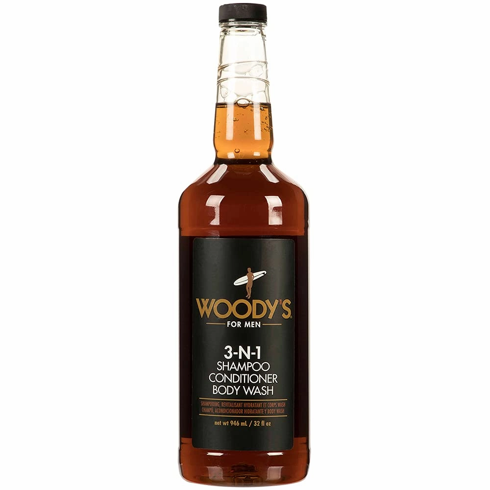 Woody's 3 in 1 Body Wash for Men - Shampoo, Conditioner, & Body Wash, Multipurpose Cleanser With Marine Extracts, Cucumber Fruit Extract, and Aloe Vera - 32 Fl Oz