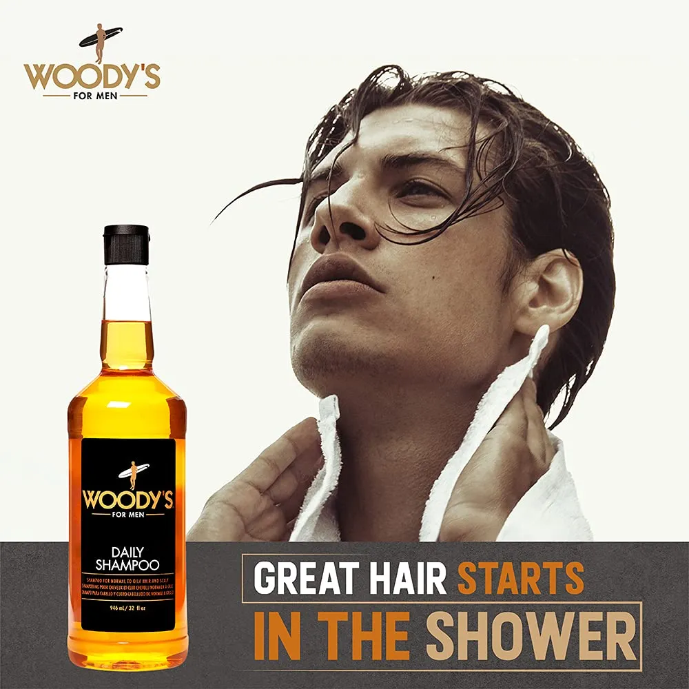 Woody's Daily Shampoo for Men - Sulfate-Free, Hydrating Hair Care, All Natural & Organic, Refreshing Scalp Cleanser Mens Shampoo, 32 fl oz