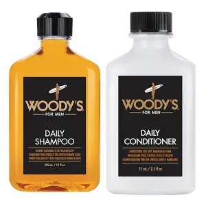 Woody's Men's Daily Shampoo and Conditioner Set, 12 Fl Oz each, with Vitamin B5, E, Aloe Vera, Ginger, Nourishing Cleanser for All Hair Types