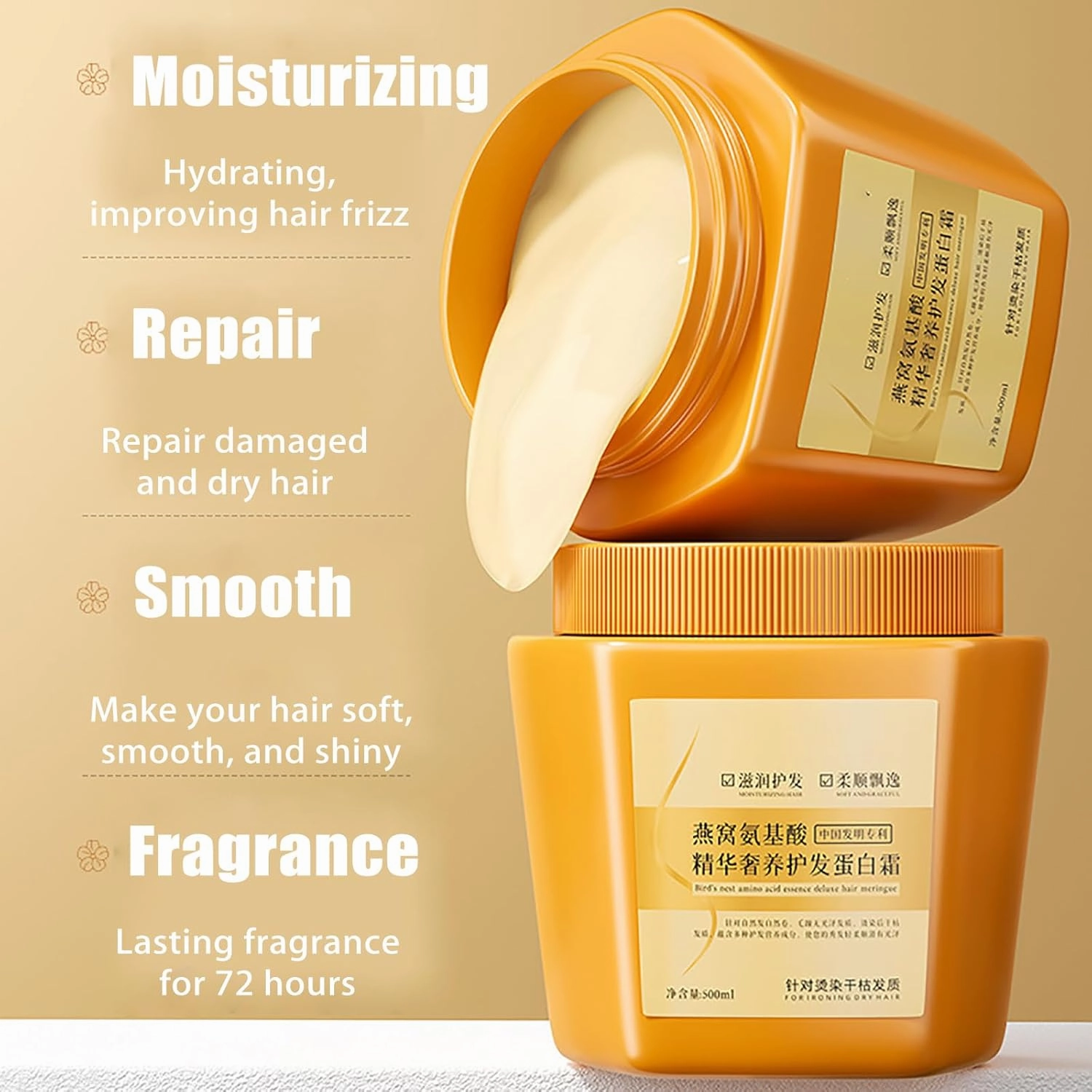 XIRUJNFD Amino Acid Essence Luxury Nourishing Hair Protein Cream,500ml Amino Acid Moisturizing Repair Hair Care Conditioner, Hair Repair Cream for Dry, Frizzy and Damaged Hair (2pcs)