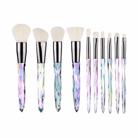XMJKCHA Makeup Brush Set, 10 Piece Makeup Brush Crystal Handle, Advanced Rainbow Color Makeup Brush Set Foundation Mix Eyeshadow Blush Concealer Transparent Handle(Multicolored1)
