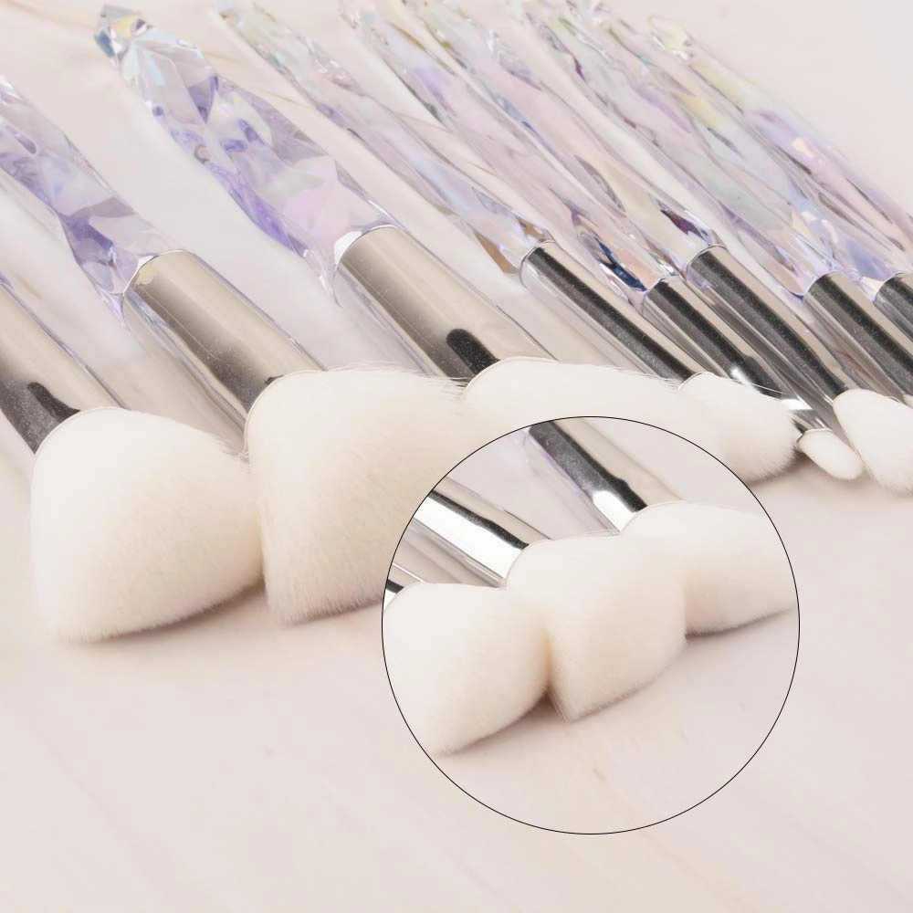 XMJKCHA Makeup Brush Set, 10 Piece Makeup Brush Crystal Handle, Advanced Rainbow Color Makeup Brush Set Foundation Mix Eyeshadow Blush Concealer Transparent Handle(Multicolored1)