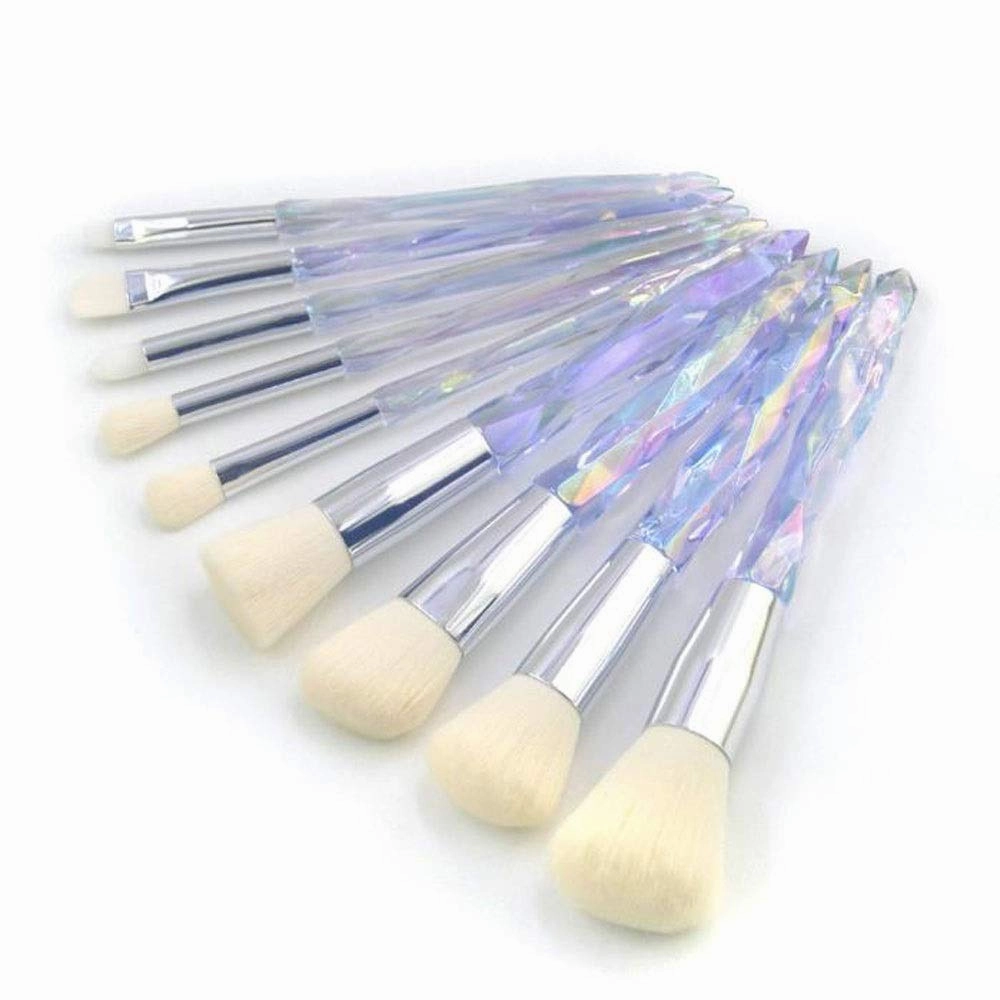 XMJKCHA Makeup Brush Set, 10 Piece Makeup Brush Crystal Handle, Advanced Rainbow Color Makeup Brush Set Foundation Mix Eyeshadow Blush Concealer Transparent Handle(Multicolored1)