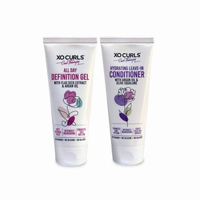 XO Curls 2 Pcs Curl Therapy Range 4 Fl Oz Each | All Day Definition Gel & Hydrating Leave-In Conditioner Combo | Frizz-Free | Soft Natural Curls | Argan Oil | Unisex Adult