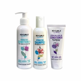 XO Curls 3 Pcs Combo Curl Therapy Range 9 Fl Oz | Shampoo, Conditioner & Leave-In Conditioner Combo | Argan Oil | Frizz-Free | Soft Natural Curls | Unisex Adult