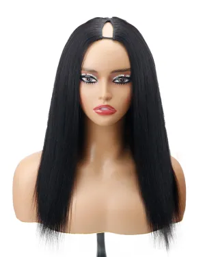 Yaki Straight V Part Wigs Human Hair with Drawstring 220% Density Upgrade U Part Wigs Brazilian Human Hair Wigs 9A 270g 22inch #1B Natural Black