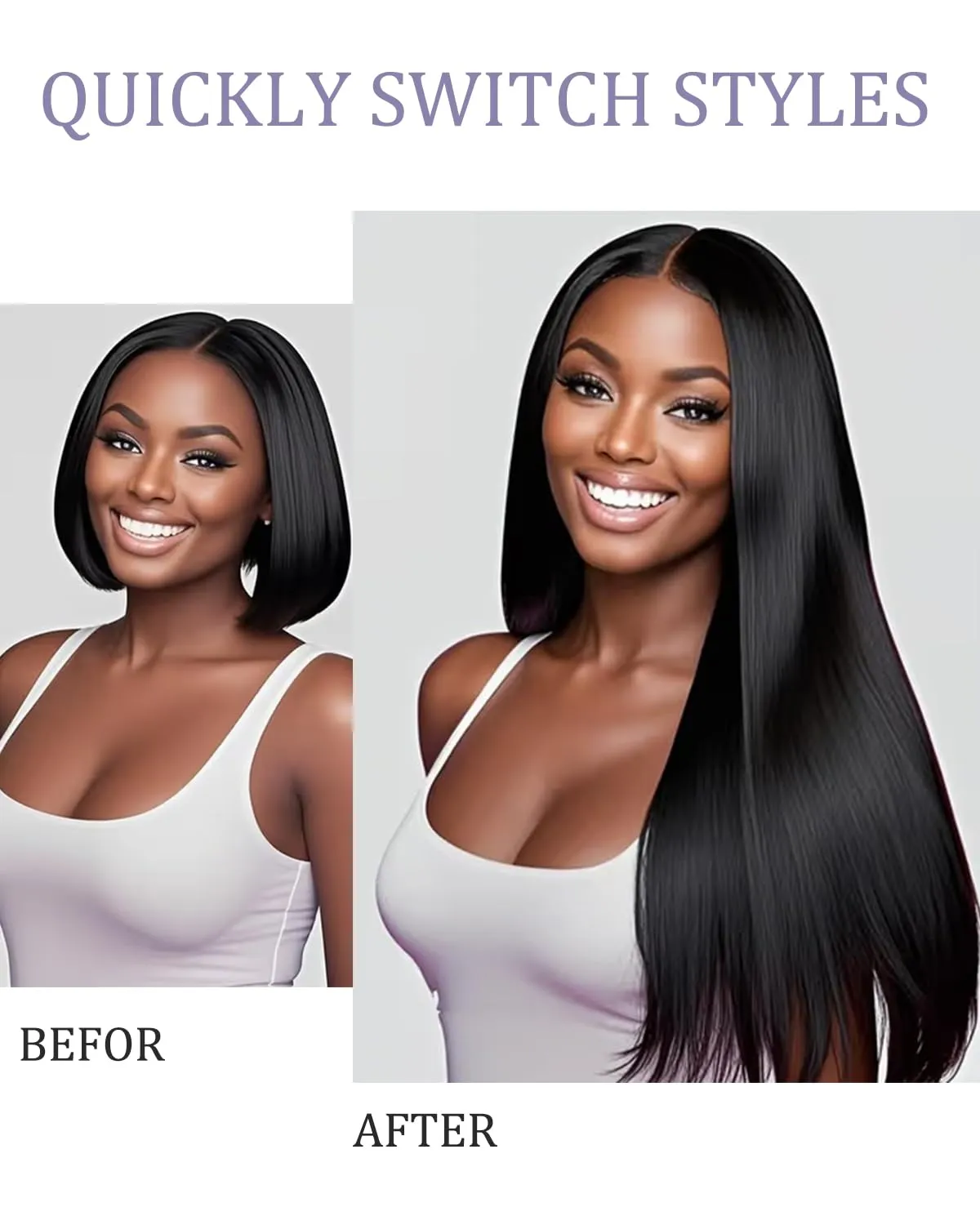 Yaki Straight V Part Wigs Human Hair with Drawstring 220% Density Upgrade U Part Wigs Brazilian Human Hair Wigs 9A 270g 22inch #1B Natural Black