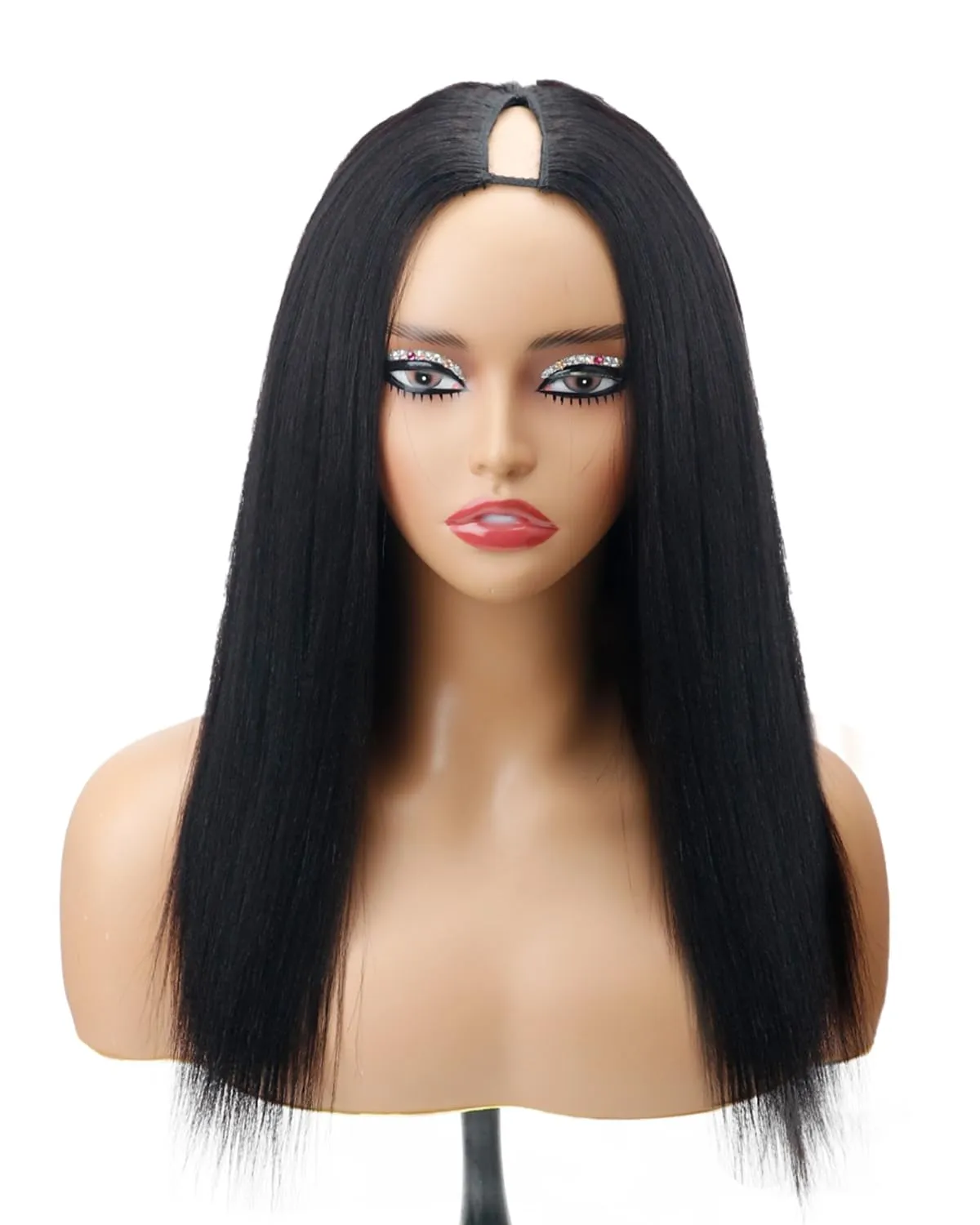 Yaki Straight V Part Wigs Human Hair with Drawstring 220% Density Upgrade U Part Wigs Brazilian Human Hair Wigs 9A 270g 22inch #1B Natural Black