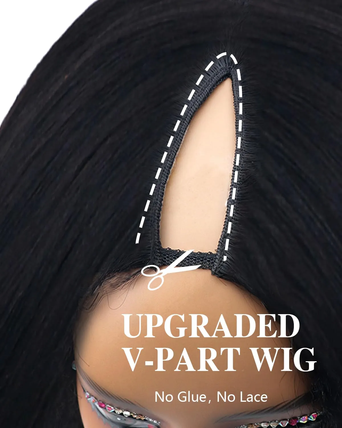 Yaki Straight V Part Wigs Human Hair with Drawstring 220% Density Upgrade U Part Wigs Brazilian Human Hair Wigs 9A 270g 22inch #1B Natural Black