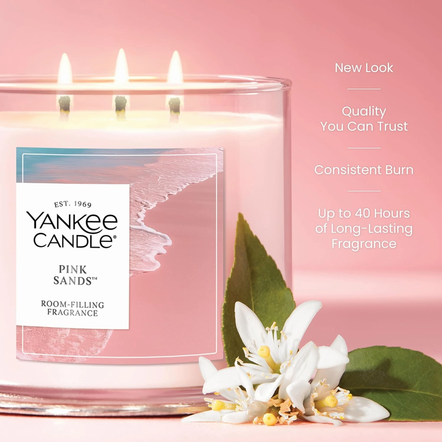 Yankee Candle 3 Wick Candle Jar, Scented Candle with up to 40 Hours of Burn Time, Soy Wax Blend for Consistent Long Lasting Scent from First to Last Burn, Pink Sands