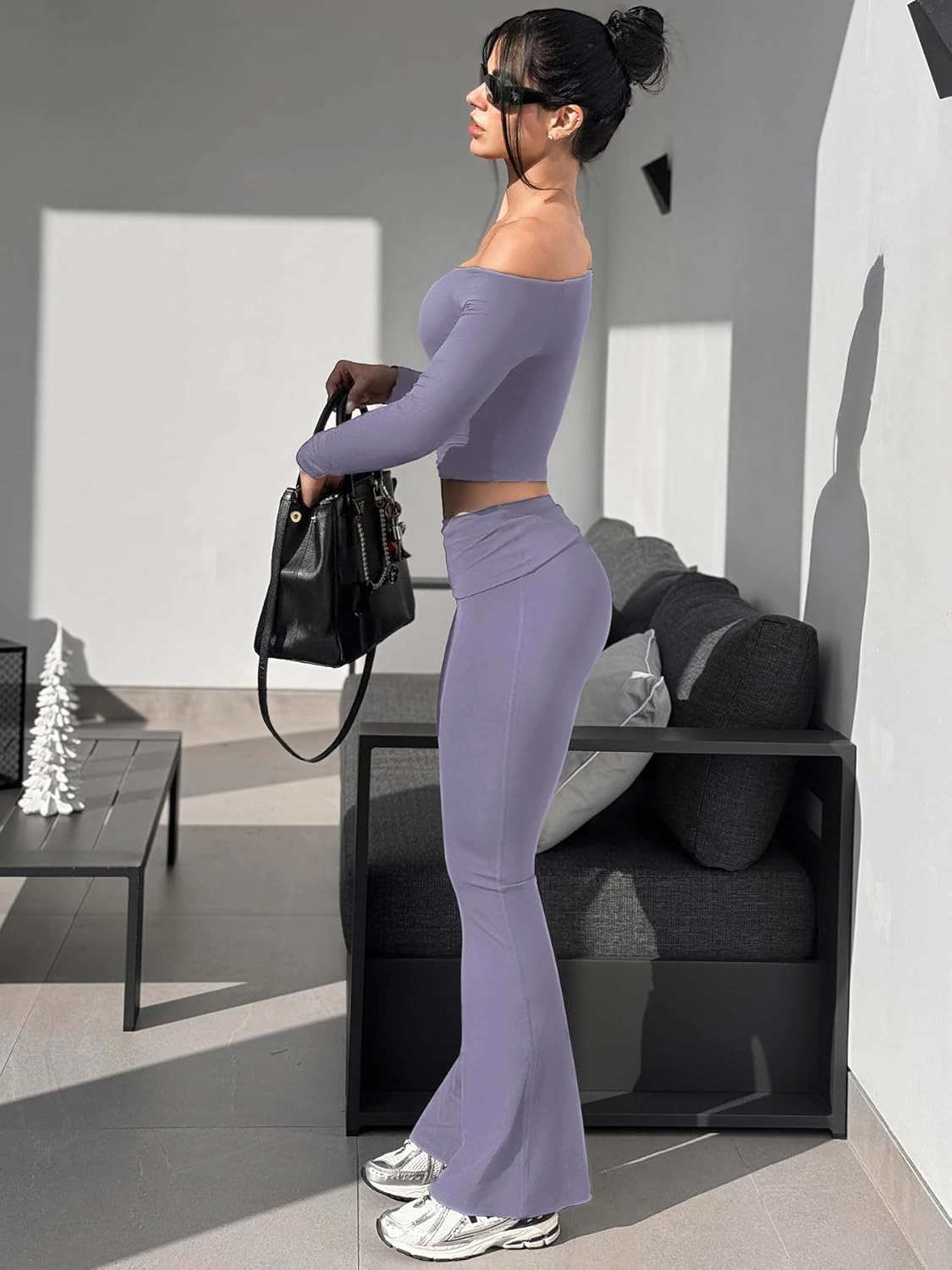 YEOREO Romola Women Yoga Pants Flare Leggings with Tummy Control High Waist Fold Over Bootcut Wide Legs Workout Legging