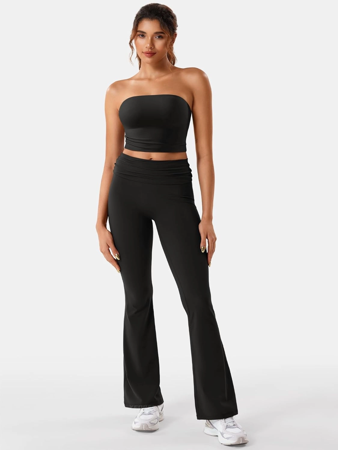 YEOREO Romola Women Yoga Pants Flare Leggings with Tummy Control High Waist Fold Over Bootcut Wide Legs Workout Legging