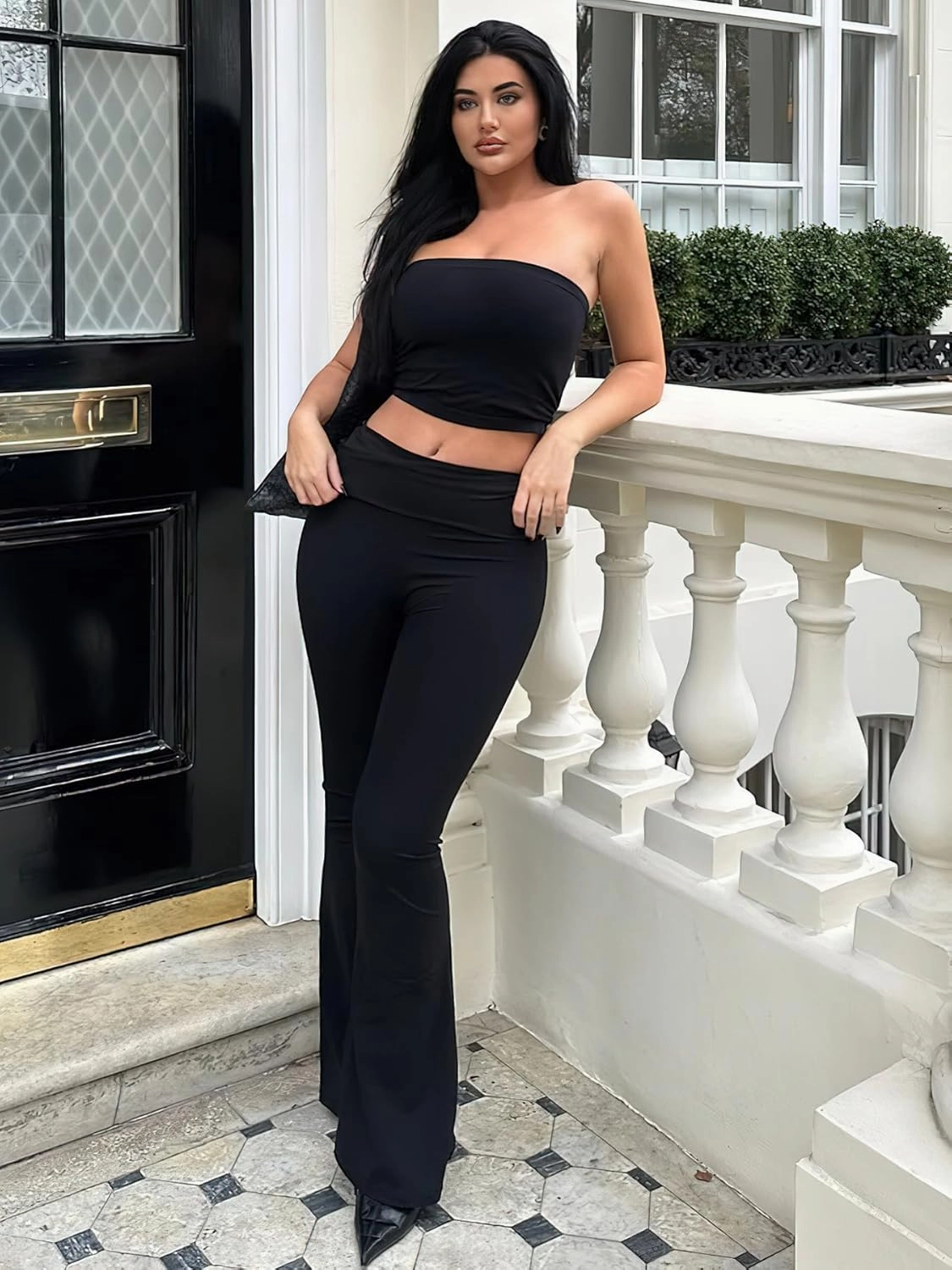 YEOREO Romola Women Yoga Pants Flare Leggings with Tummy Control High Waist Fold Over Bootcut Wide Legs Workout Legging