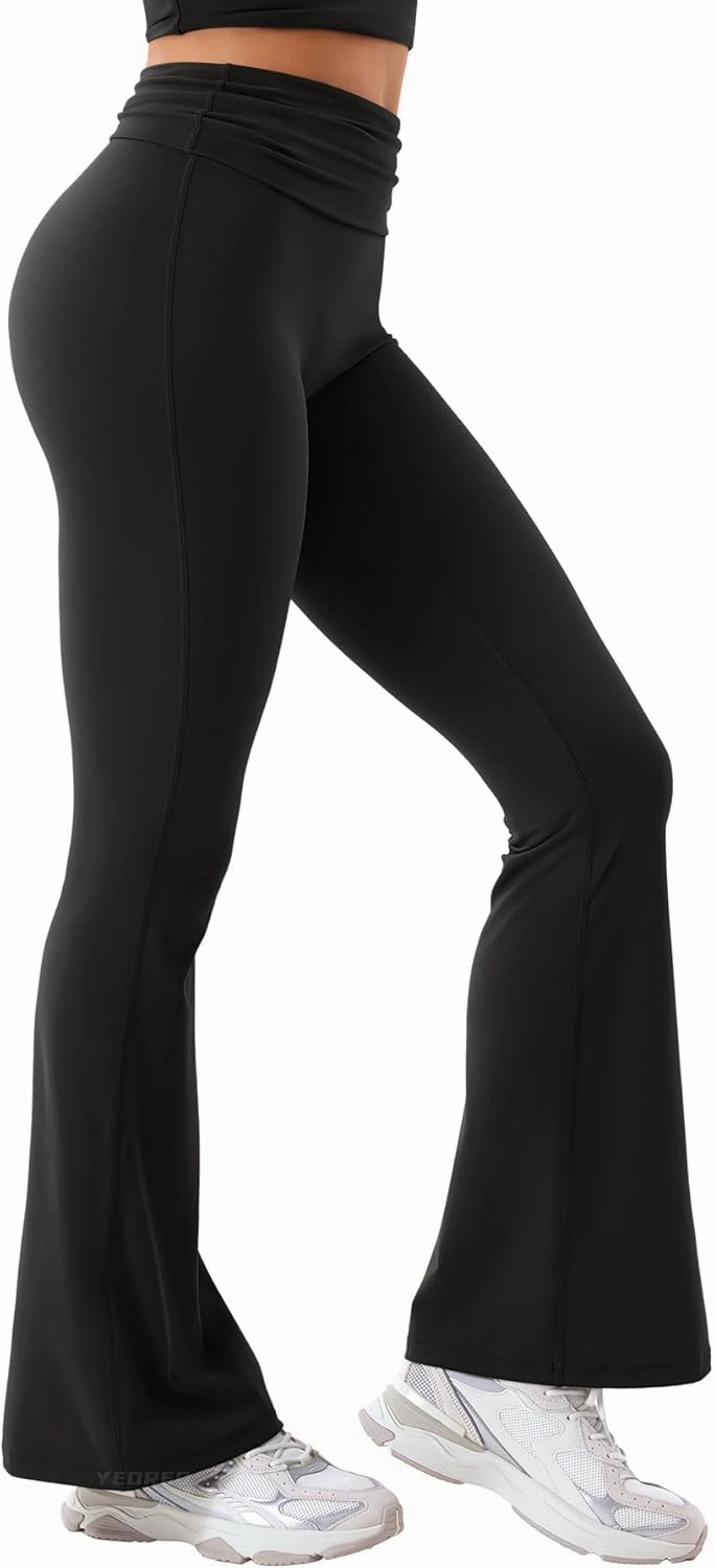YEOREO Romola Women Yoga Pants Flare Leggings with Tummy Control High Waist Fold Over Bootcut Wide Legs Workout Legging