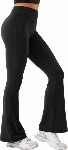 YEOREO Romola Women Yoga Pants Flare Leggings with Tummy Control High Waist Fold Over Bootcut Wide Legs Workout Legging