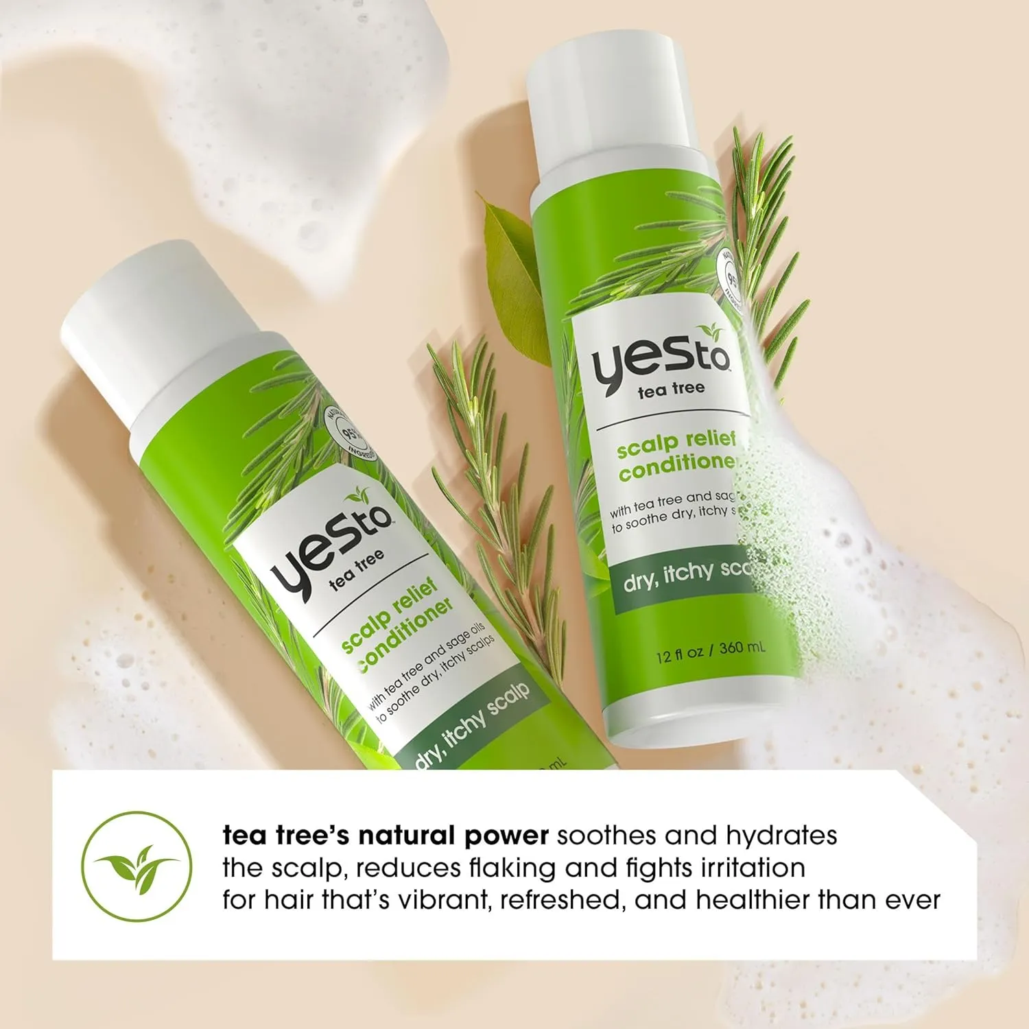 Yes To Tea Tree Scalp Relief Conditioner, Finishing Step To Calm Dry Itchy Scalp, Hydrates & Softens Hair With Long Lasting Moisture, With Tea Tree & Sage Oil, Natural, Cruelty Free, 12 Fl Oz 2PK
