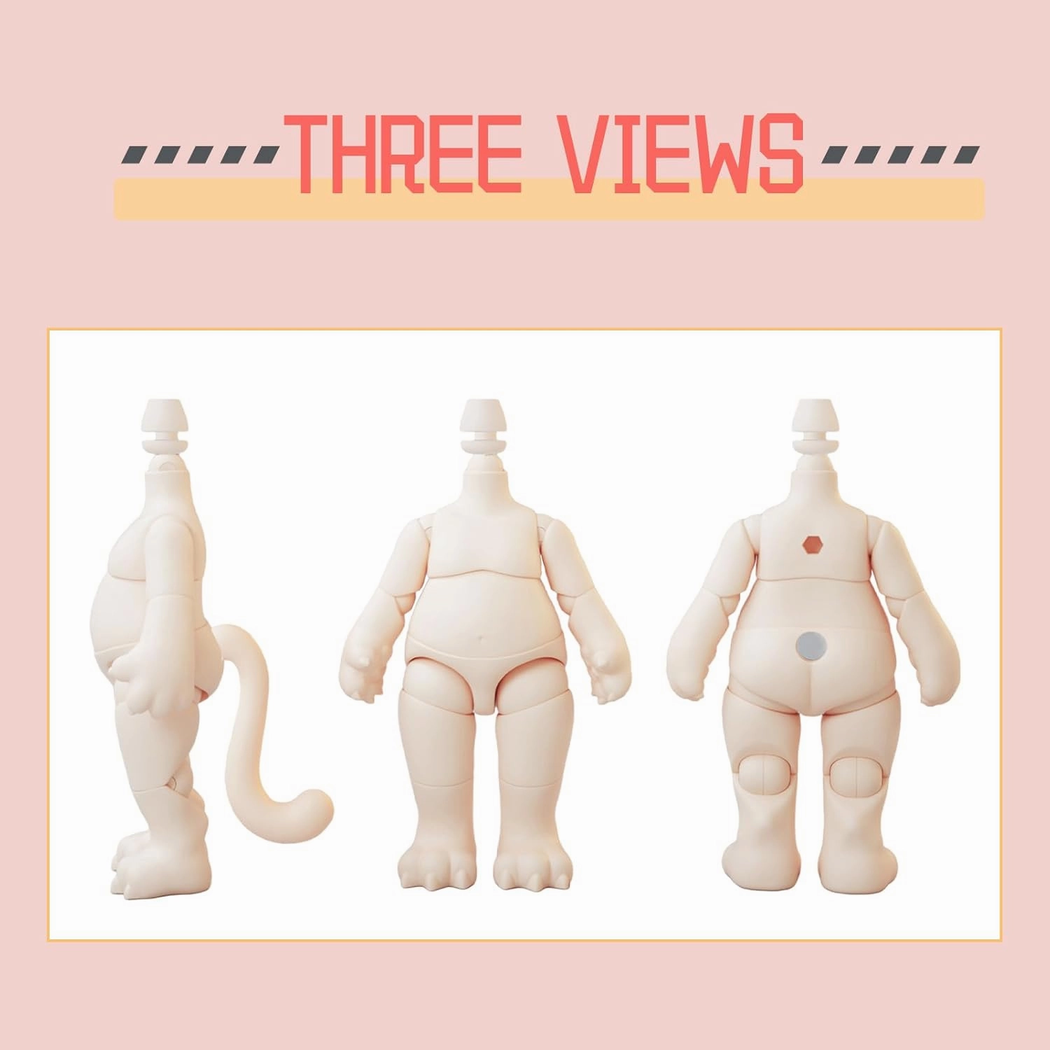 YMY Pear Shaped Doll Body with Animal Tail Mini 1/12 Scale Cute Fat Action Figure Suitable for YMY 1/12 1/8 BJD GSC Doll（Honey Peach）
