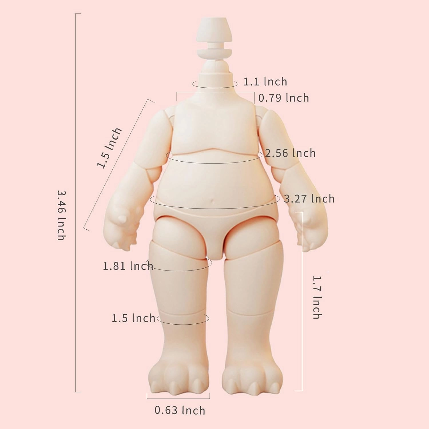 YMY Pear Shaped Doll Body with Animal Tail Mini 1/12 Scale Cute Fat Action Figure Suitable for YMY 1/12 1/8 BJD GSC Doll（Honey Peach）