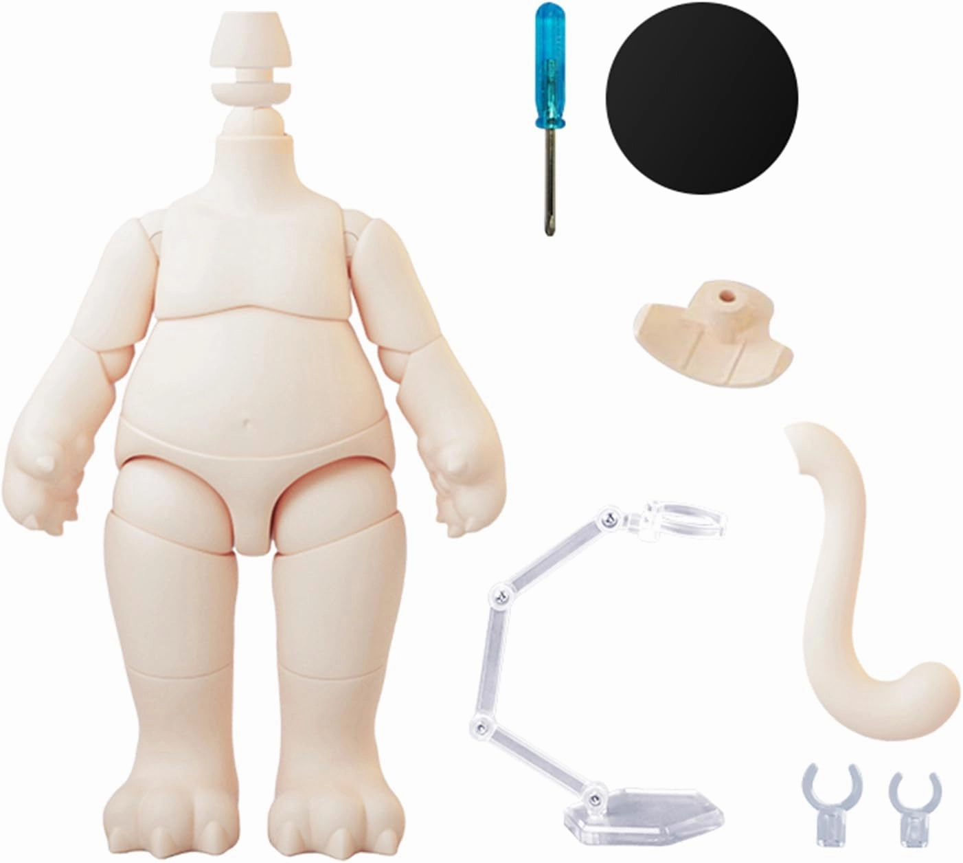 YMY Pear Shaped Doll Body with Animal Tail Mini 1/12 Scale Cute Fat Action Figure Suitable for YMY 1/12 1/8 BJD GSC Doll（Honey Peach）
