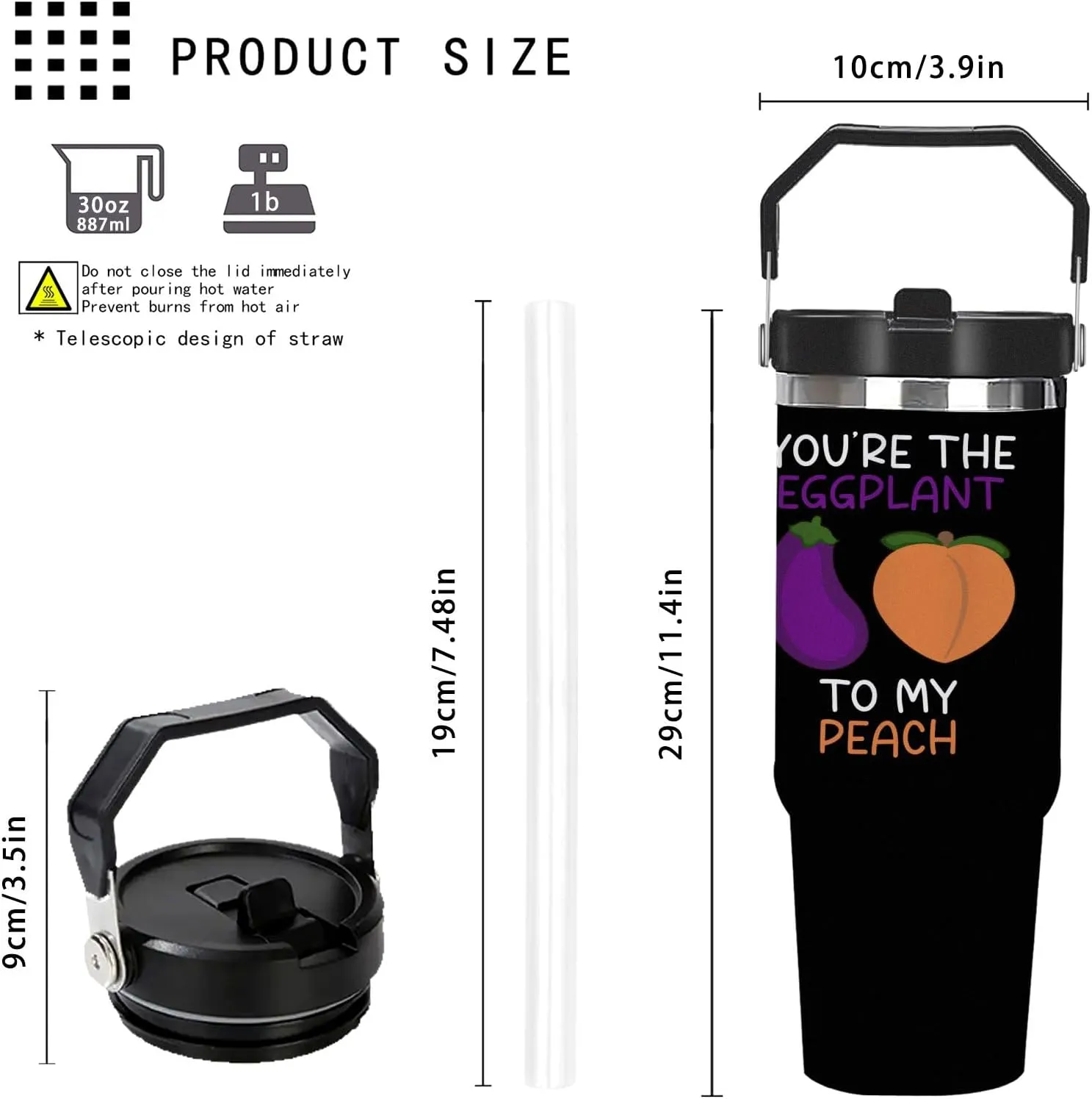 You're The Eggplant To My Peach Tumbler 30 oz Tumbler with Lid and Straw Insulated Tumblers Stainless Steel Tumblers