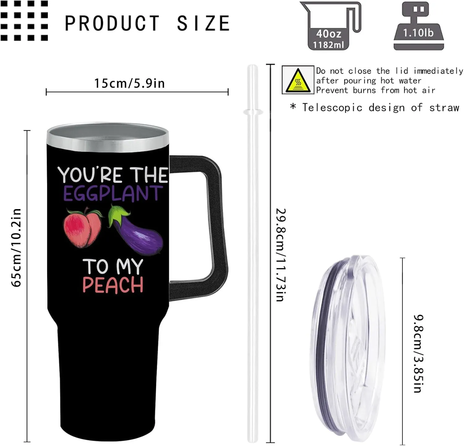 You're The Eggplant To My Peach Tumbler 40 oz Tumbler with Handle and Straw Insulated Tumbler Stainless Steel Tumbler Funny Gift