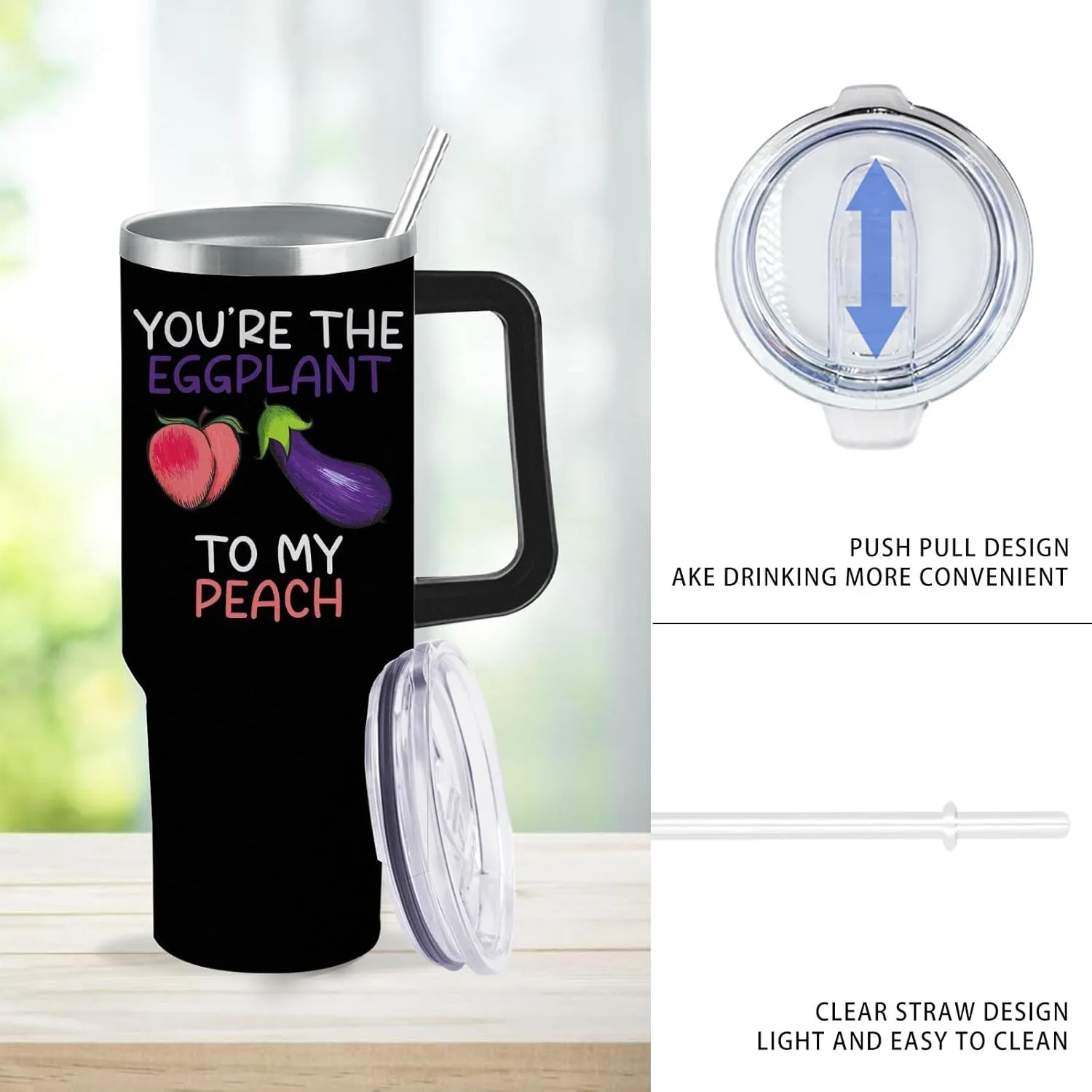 You're The Eggplant To My Peach Tumbler 40 oz Tumbler with Handle and Straw Insulated Tumbler Stainless Steel Tumbler Funny Gift