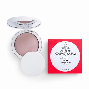YOUTH LAB Oil Free Compact Cream for Combination and Oily Skin - Makeup Foundation for Face with SPF50 Sunscreen Protection- Facial Matte Finish Coverage Sun Block Cream with Sponge - Medium Color