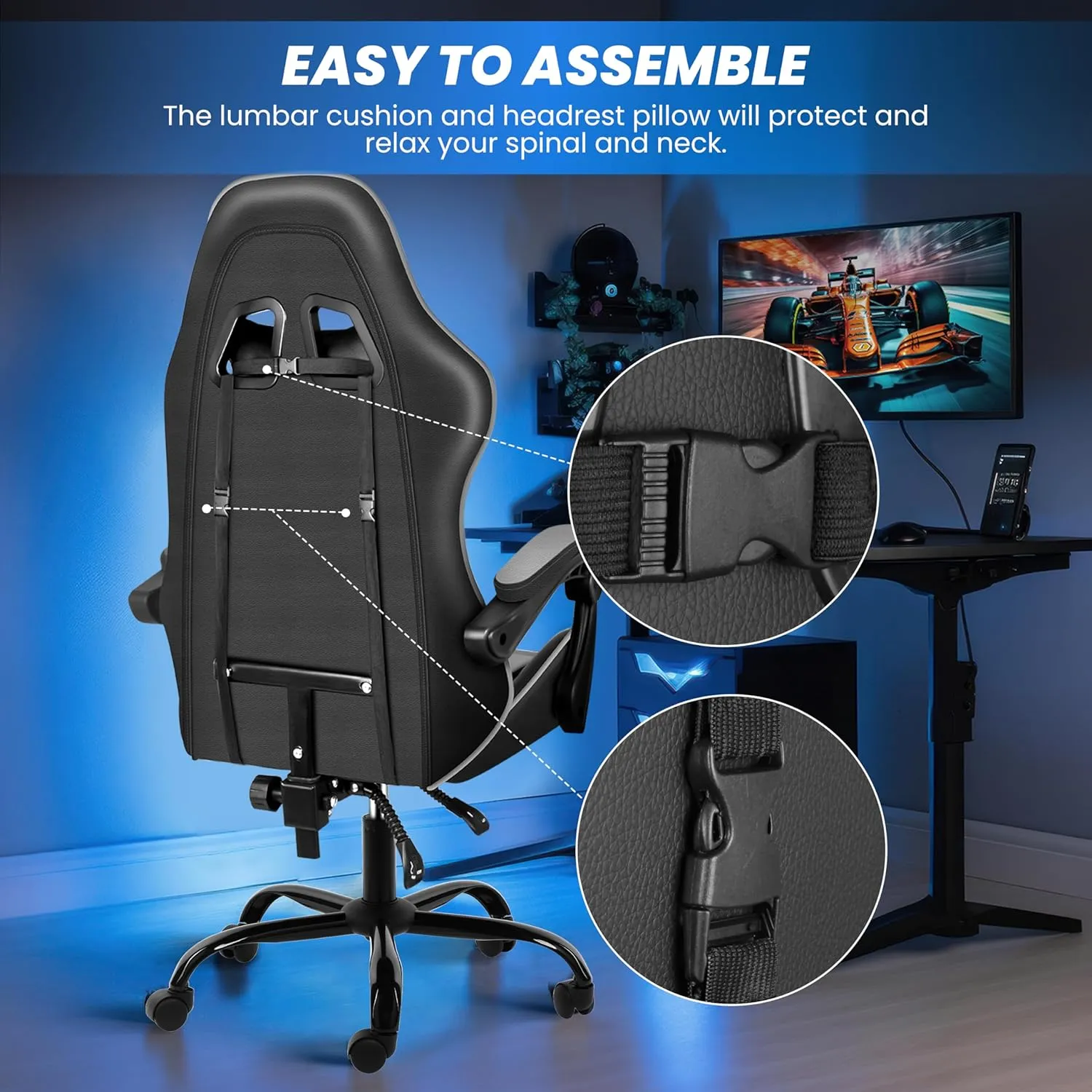 YSSOA Gaming Chair with Footrest, Big and Tall Gamer Chair, Racing Style Adjustable Swivel Office Chair, Ergonomic Video Game Chairs with Headrest and Lumbar Support