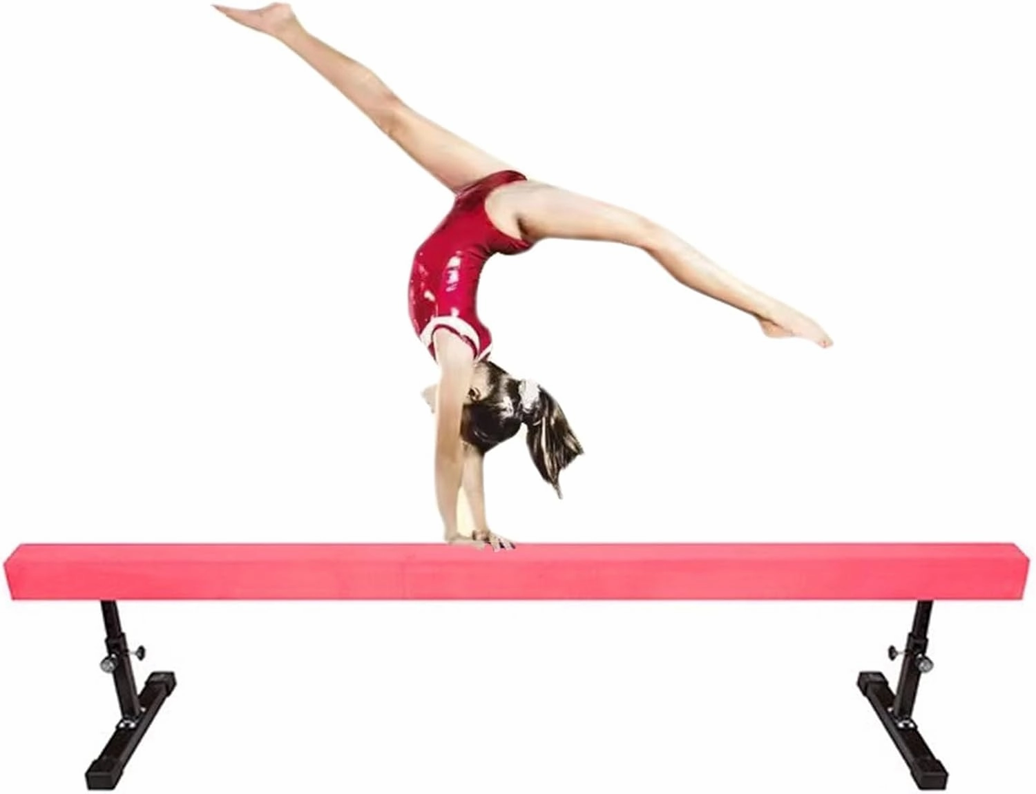 YXXSDP Adjustable Gymnastics Balance Beam, Professional Home Training Floor Beam/Gymnastics Equipment, High and Low Suede Cover Walking Beams, for School Gym Club(Pink,2.4m/7.9ft Long)