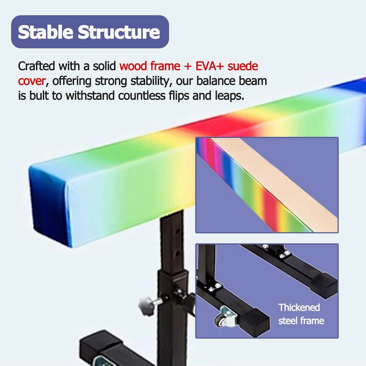 YXXSDP Adjustable Gymnastics Balance Beam, Professional Home Training Floor Beam/Gymnastics Equipment, High and Low Suede Cover Walking Beams, for School Gym Club(Rainbow,2.4m/7.9ft Long)