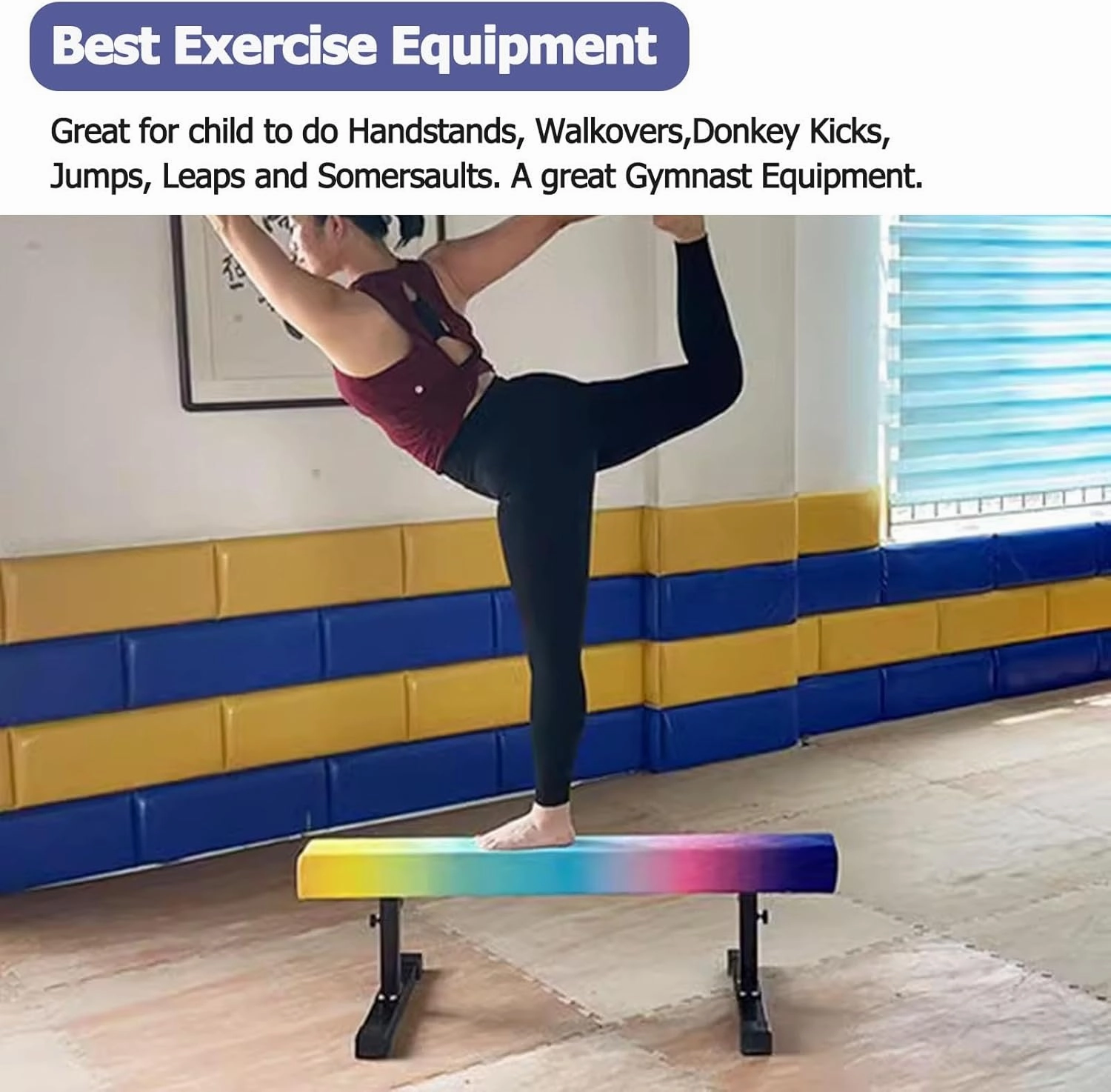 YXXSDP Adjustable Gymnastics Balance Beam, Professional Home Training Floor Beam/Gymnastics Equipment, High and Low Suede Cover Walking Beams, for School Gym Club(Rainbow,2.4m/7.9ft Long)