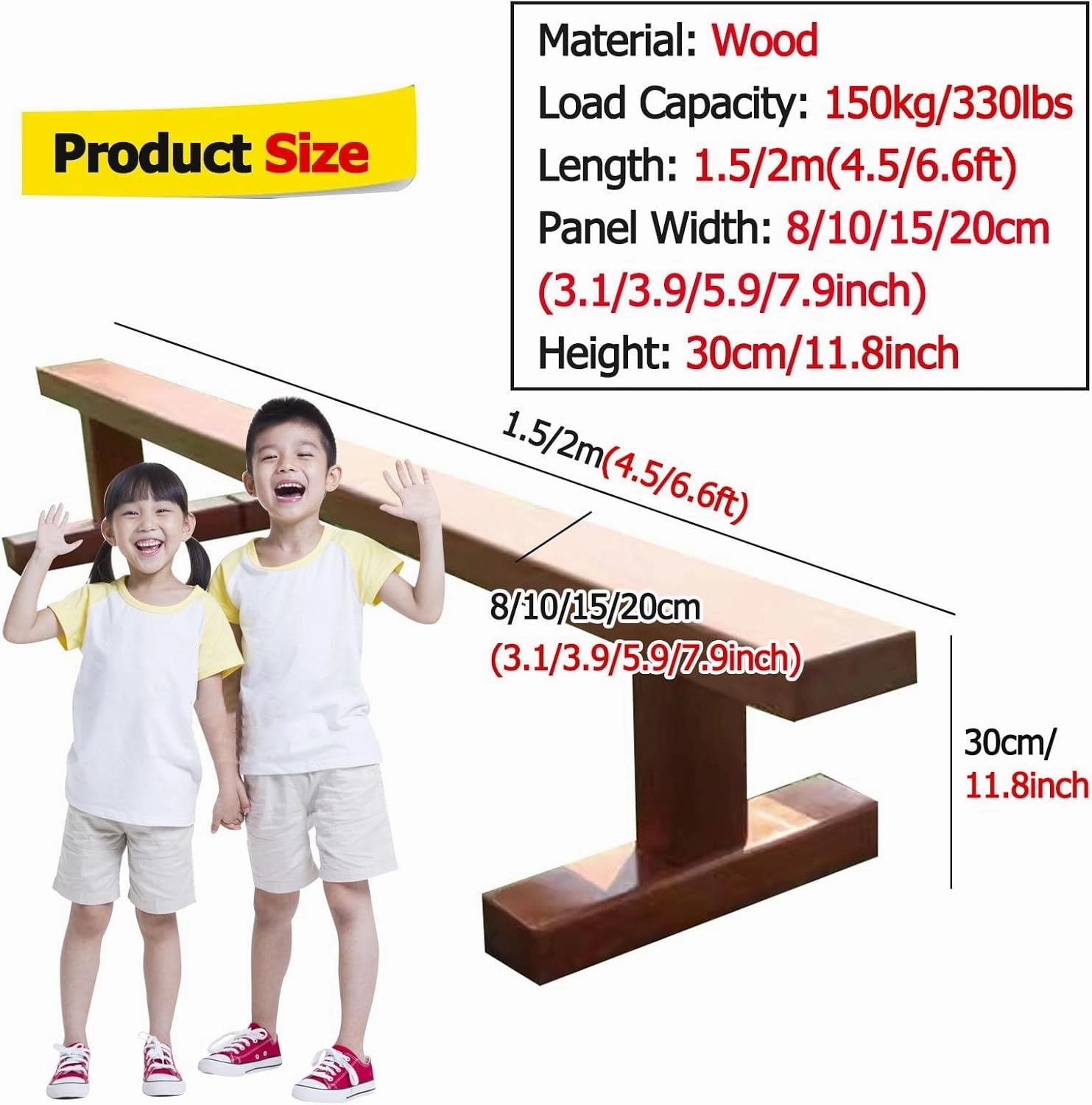 YXXSDP Home Gymnastics Equipment - Portable 30cm High Balance Beam Bar Wooden, Professional Walking Beams with Removable Base, for School/Travel/Gym Club(150x8x30cm/59.1x3.1x11.8inch)