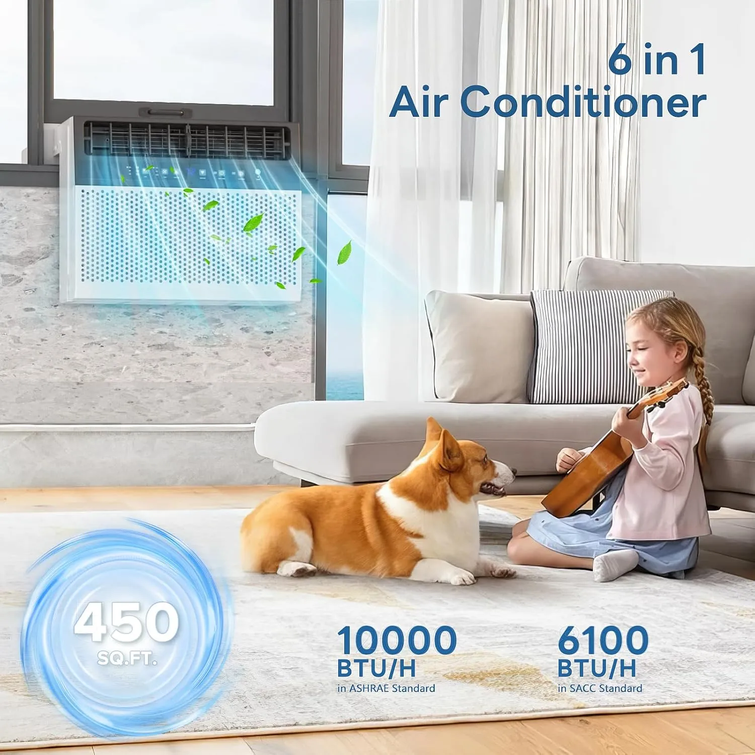ZAFRO U-Shaped Window Air Conditioner 10000BTU Cools 400 Sq.Ft., Ultra Quiet Energy-Efficient Cooling, With Remote Control