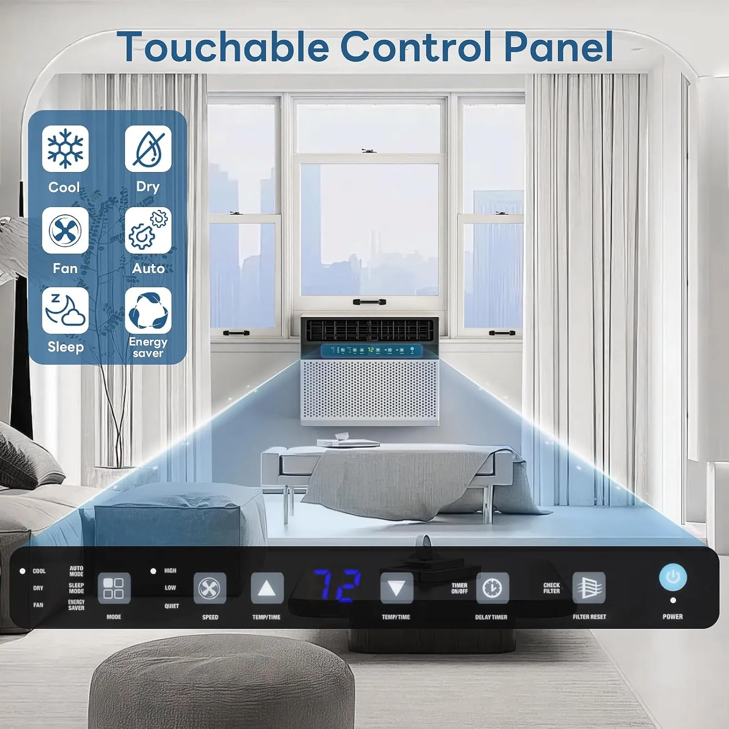 ZAFRO U-Shaped Window Air Conditioner 10000BTU Cools 400 Sq.Ft., Ultra Quiet Energy-Efficient Cooling, With Remote Control